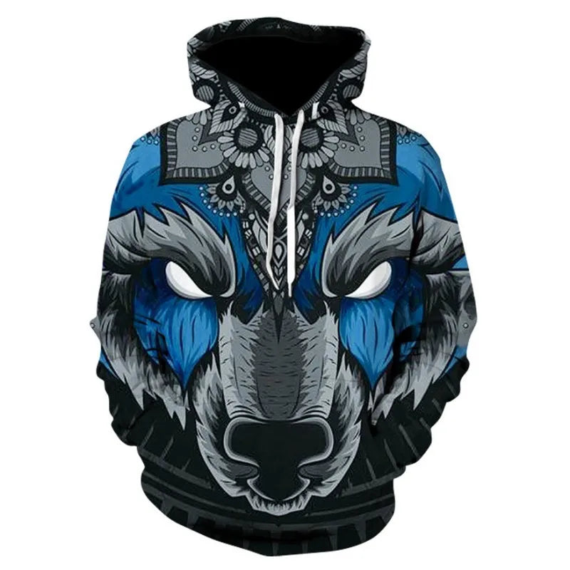2023 Herren-Oversize-Hoodie mit 3D-Wolf- und Tiermotiv, wilder Krieger, modisches Sweatshirt, locker sitzender Streetwear-Trainingsanzug für Fitness