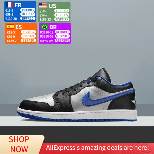 NIKE Air Jordan 1 Low Fashionable Comfortable Skate Shoes Non-Slip Durable Unisex Basketball Shoes 553558-007