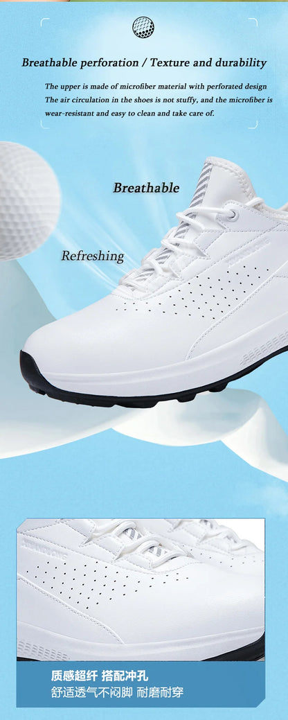 Golf Sports Shoes for Men, Waterproof High-Quality Leather Golf Competition Sports Shoes, Formal Golf Course Training Shoes for Men