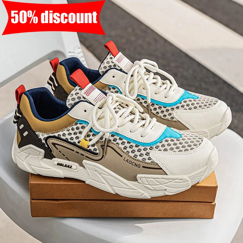 Mens Sports Shoes Summer Mesh Casual Fashion Lace Up Walking Shoes 2026 New Youth Daily Commuting Comfortable Versatile Sneakers