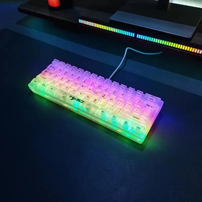 Tastiera gaming trasparente cablata HXSJ 60%, retroilluminazione RGB, ultra-compatta, impermeabile, 61 tasti, per PC/Mac