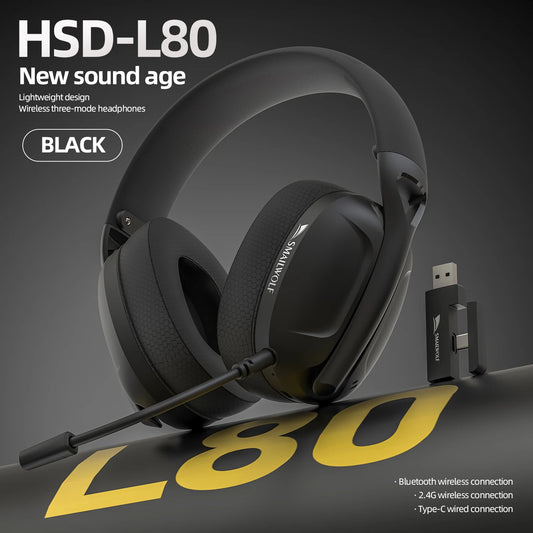 SMAILWOLF L80 Bluetooth Gaming Headset Wireless 3 Mode Headphones with ANC, 40mm HiFi Driver, Detachable Microphone, 50H Battery