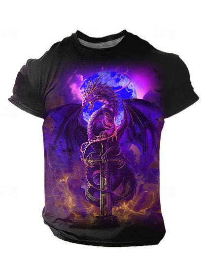 3D-Drachenprint Herren-T-Shirt – Sommerliches Freizeit-Streetwear-Shirt für Herren, Outdoor-Sport, Kurzarm, Urban Fashion
