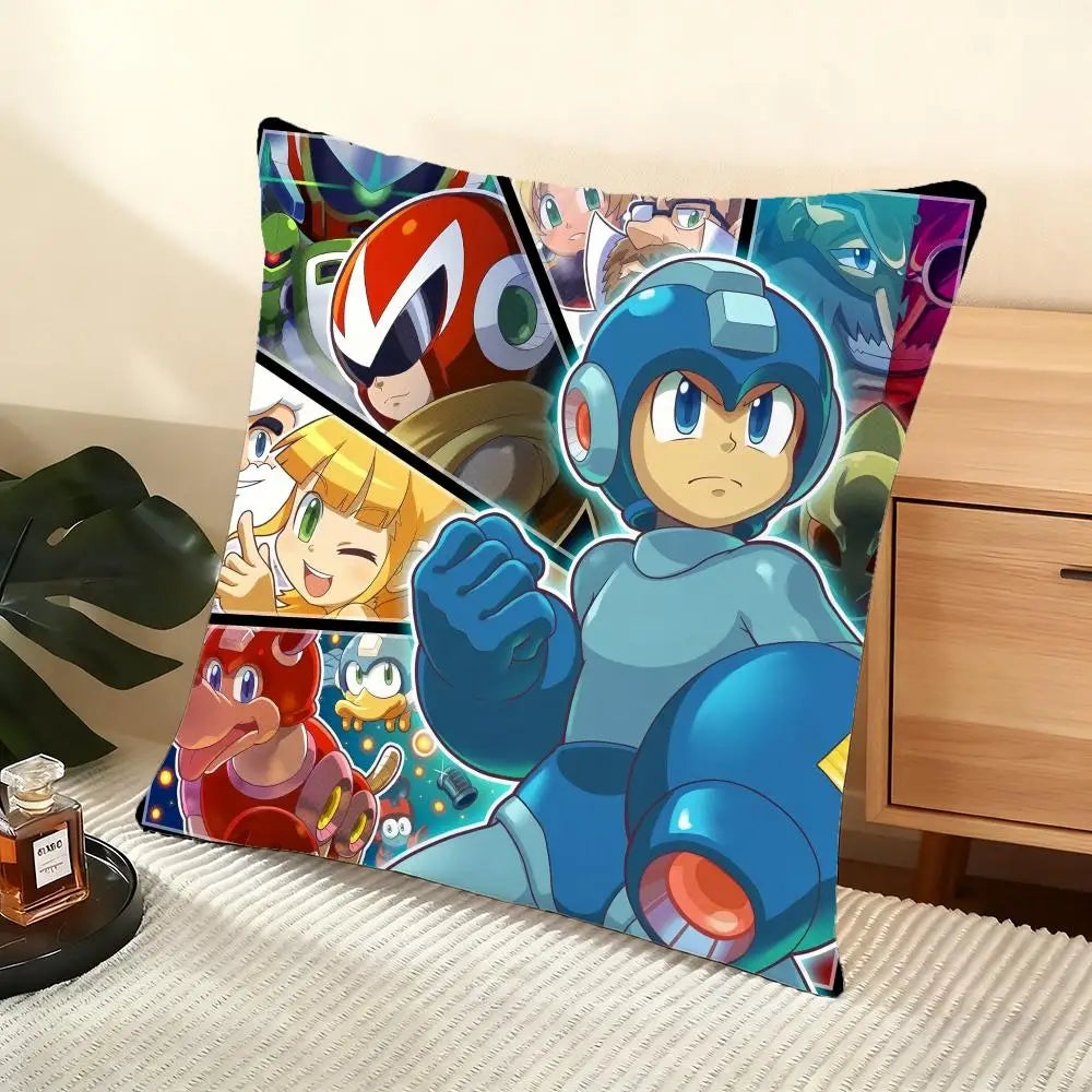 Game R-Rockman Megamans Cushion Cover Soft Short Plush Pillow Cover Smooth Cozy Texture Aesthetic Cushion Case Home Decor