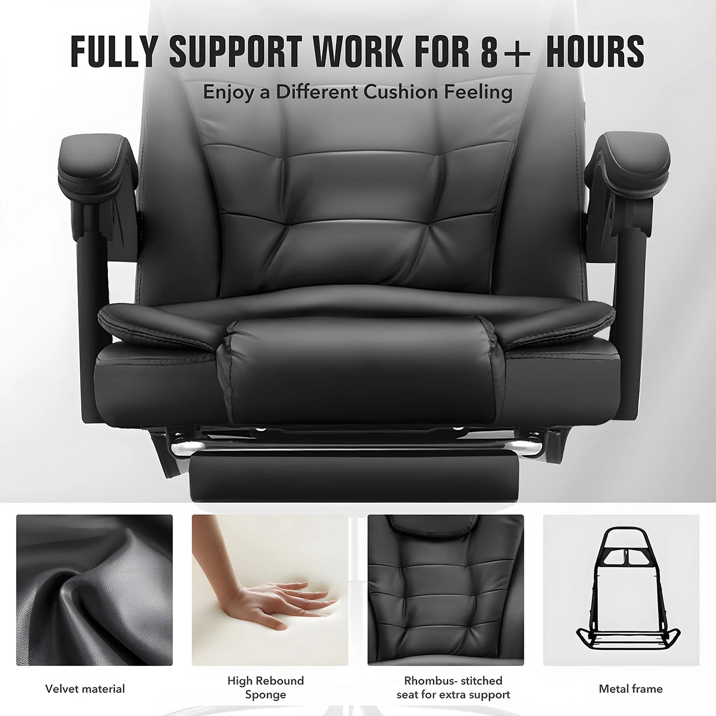 Ergonomic office chair with massage function, executive chair desk chair with armrests headrest footrest computer chair Black