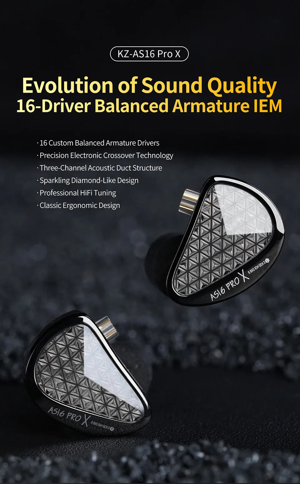 KZ AS16 PRO X HiFi-In-Ear-Monitor-Ohrhörer – Kabelgebundene Kopfhörer mit 8 Balanced-Armature-Treibern und Mikrofon