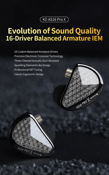 KZ AS16 PRO X HiFi-In-Ear-Monitor-Ohrhörer – Kabelgebundene Kopfhörer mit 8 Balanced-Armature-Treibern und Mikrofon