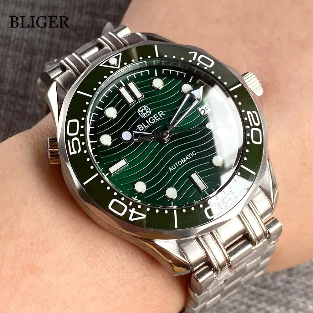 BLIGER Luxury 41mm Mechanical Men's Watch Sapphire Glass NH35AMIYOTA PT5000 Movement Steel Bracelet Ceramic Bezel Date Function