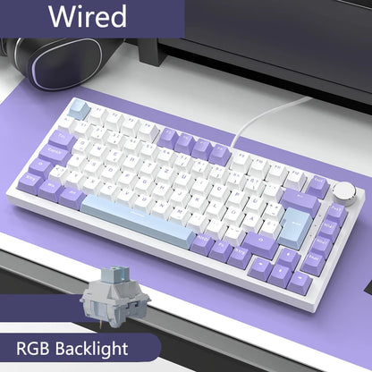 Teclado Mecânico com Fio AJAZZ AK820 75%: Hot-Swappable, Retroiluminação RGB/Branca/Azul-Gelo, Controlo por Botão de Volume | Para Escritório e Gaming