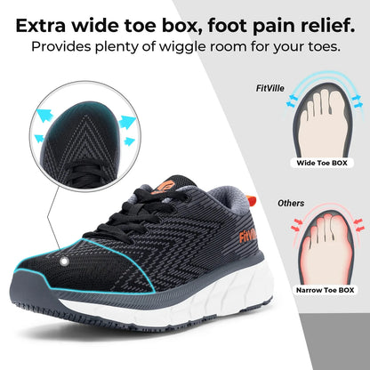 FitVille Men's Shoes Wide Toe Box Cushioned Extra Wide Width Non-Slip Running Shoe Comfortable Lightweight Sneakers For Wide Feet