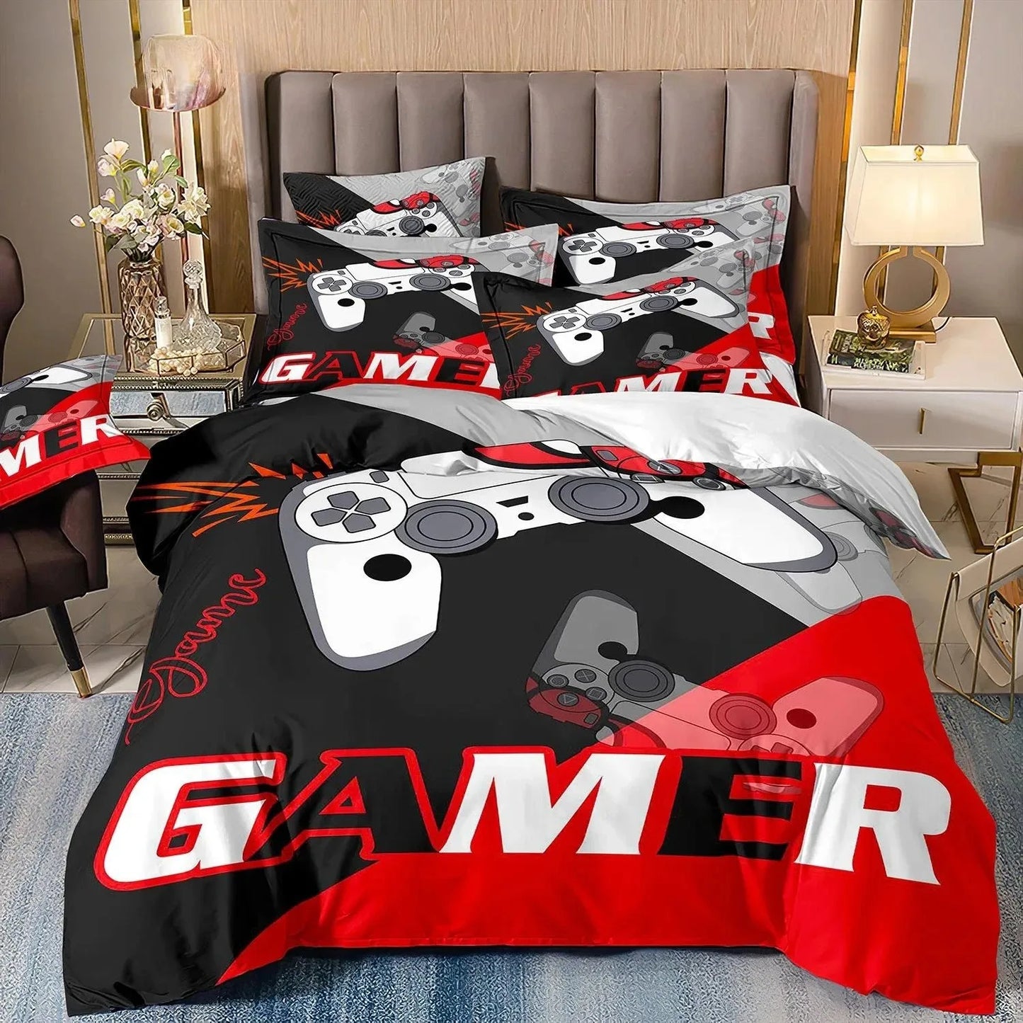 Gamer Bedding Sets for Boy Kid Gaming Duvet Cover Set Queen Video Games Comforter Cover, Playstation Designs Bed Set for Teen Men