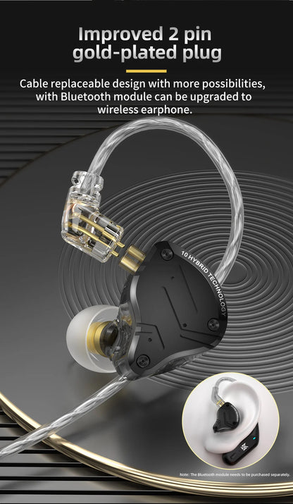 Auricolari in-ear cablati KZ ZS10 Pro X HiFi con bassi monitor, cavo staccabile e microfono