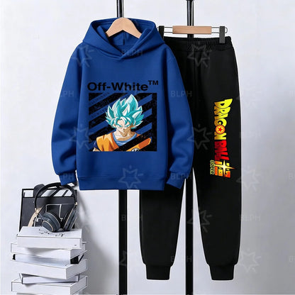 Kids Dragon Ball Camo Goku Printed Hoodie Set Casual Loose Comfortable Long Sleeve Sweatshirt Pants 2 Piece Outfits for Boys