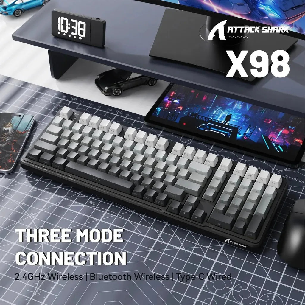 X98 Attack Shark Gaming Keyboard Wireless with Numeric Keypad, 102 Keys Hot-Swap RGB PBT Keycaps, 4000mAh Battery, Support PC/Laptop