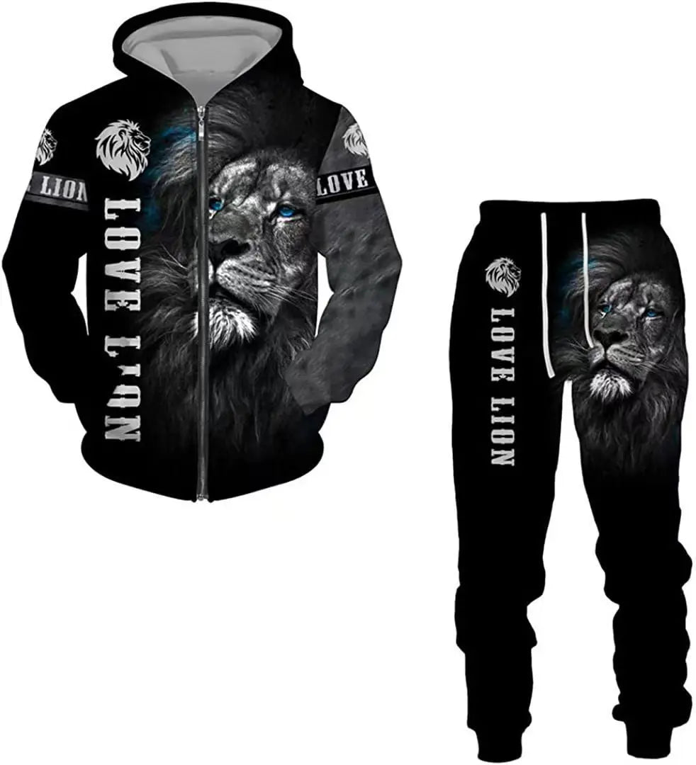 New 3D printed long sleeved hooded sweatshirt set for spring and autumn men's sportswear zipper sweatshirt