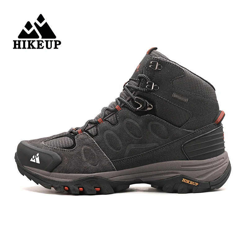 HIKEUP High-Top Men Hiking Boots Winter Outdoor Shoes Lace-Up Non-slip Outdoor Sports Casual Trekking Boots Men Waterproof Suede