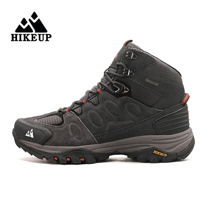 HIKEUP High-Top Men Hiking Boots Winter Outdoor Shoes Lace-Up Non-slip Outdoor Sports Casual Trekking Boots Men Waterproof Suede