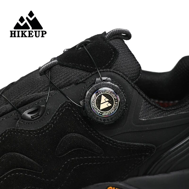 HIKEUP Leather Men's Outdoor Hiking Shoes Tourist Trekking Sneakers Mountain Climbing Trail Jogging Shoes with Turnbuckle