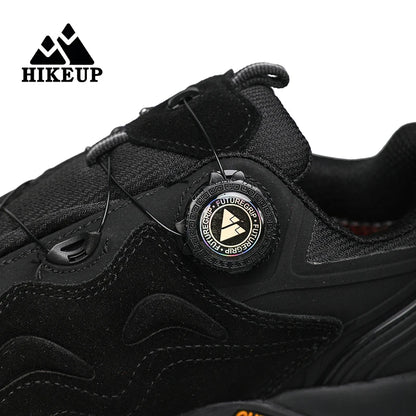 HIKEUP Leather Men's Outdoor Hiking Shoes Tourist Trekking Sneakers Mountain Climbing Trail Jogging Shoes with Turnbuckle
