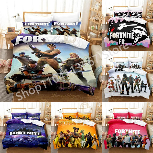 Battle Royale F-Fortnite 3PCS Bedding Set Kids Duvet Cover Quilt Pillowcase Double Size Victory Game Bedroom Linen Decoration