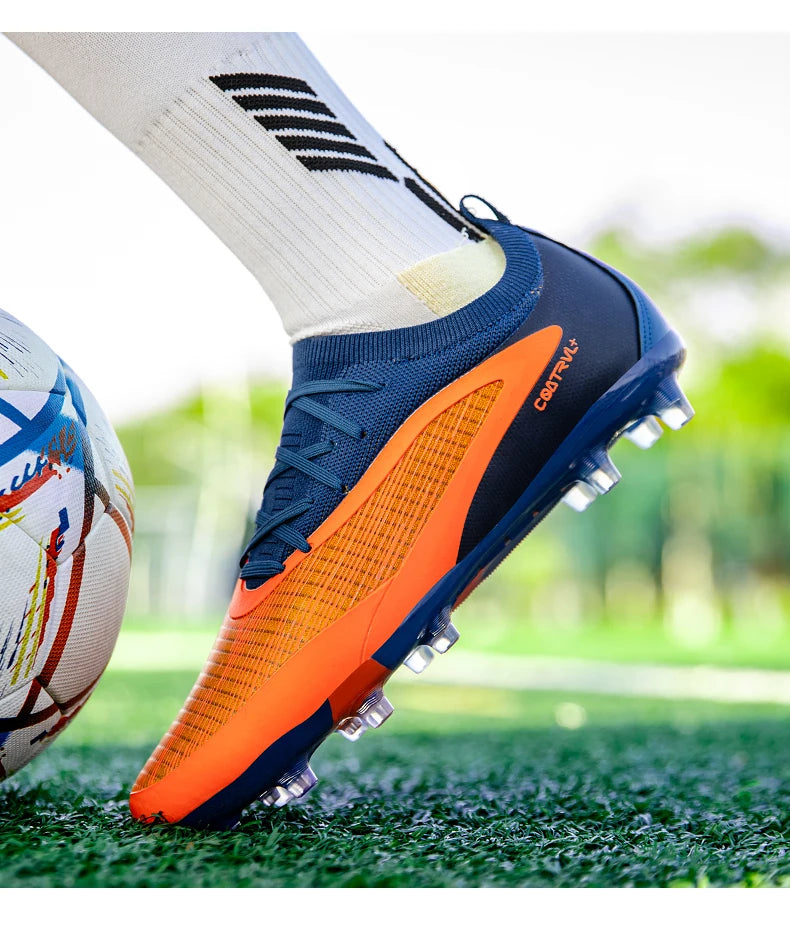 Nuove scarpe da calcio da uomo per esterno, traspiranti, antiscivolo, con tacchetti lunghi, per allenamento e partita, comode anche per ragazzi