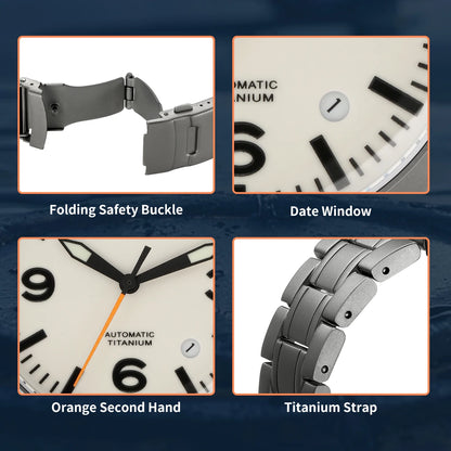 BERNY Aviation Top Titanium Mechanical Men Watch Sapphire AR Coating Supper Luminous 10Bar Sport Watch Titanium Aviation Watches