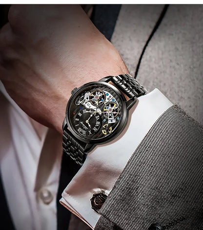 AILANG Top Brand Luxury Watch Men Automatic Luminous Black Clock Men Double Tourbillon Waterproof Mechanical Watch Relogio
