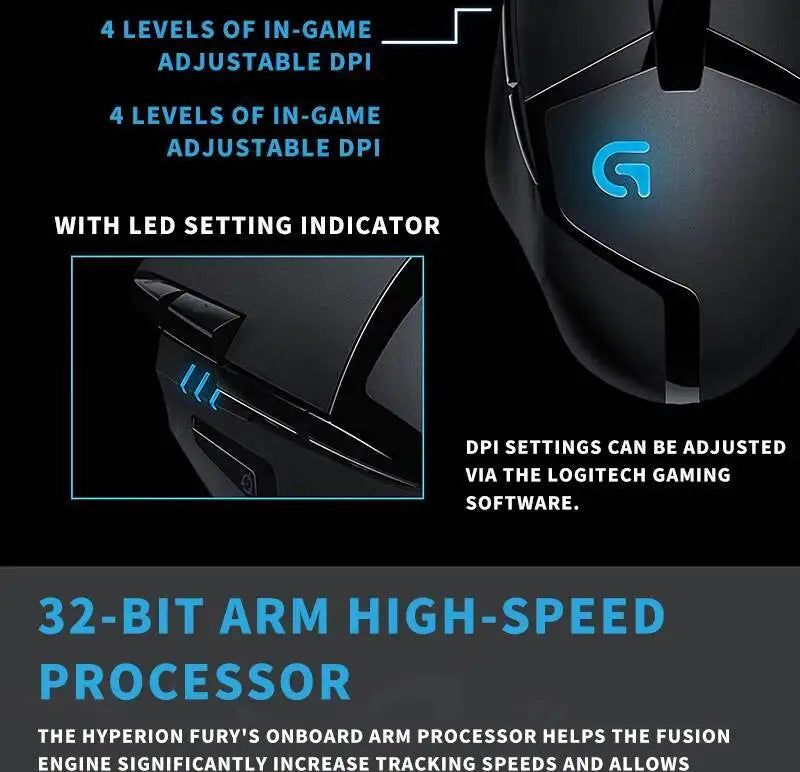 Logitech G402 kabelgebundene Gaming-Maus, 32-Bit-ARM-Prozessor, 8 Tasten, 500 IPS, rutschfest, für ganztägige Gaming- und Arbeitssessions