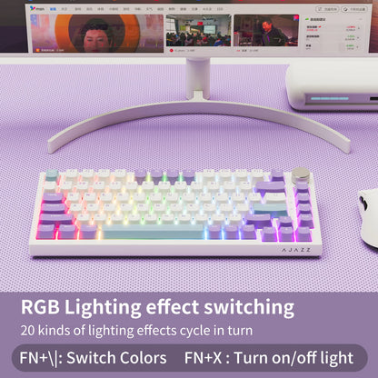 Teclado Mecânico com Fio AJAZZ AK820 75%: Hot-Swappable, Retroiluminação RGB/Branca/Azul-Gelo, Controlo por Botão de Volume | Para Escritório e Gaming