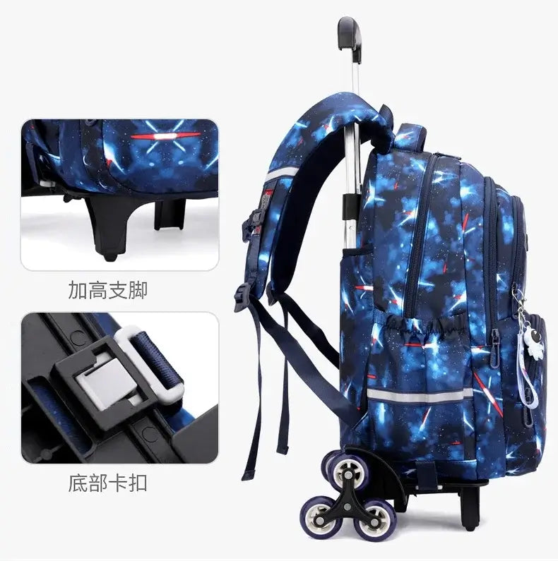 Fortnite-Trolleytasche – leichtes Treppensteigen, Anime-Design, wasserfester Rucksack mit Rollen, großes Fassungsvermögen, Schultasche für Schüler, lässige Reisetasche