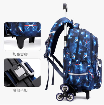Fortnite-Trolleytasche – leichtes Treppensteigen, Anime-Design, wasserfester Rucksack mit Rollen, großes Fassungsvermögen, Schultasche für Schüler, lässige Reisetasche