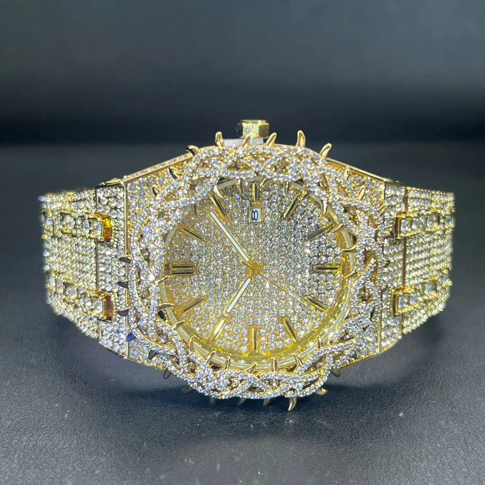 New Luxury Watch For Men Brand MISSFOX Hip Hop Lced Out Diamond Watches Fashion Hollow Out Quartz Clock 2026 Man Dropshipping