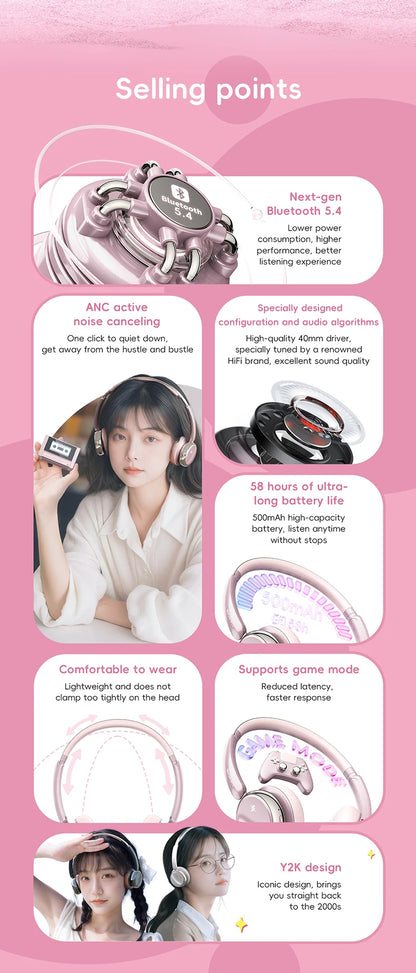 FiiO ANYTIME Bluetooth 5.4 Wireless Headphone Noise Cancelling Bluetooth Earphones Hi-Res Wireless Over-Ear Headphones with mic