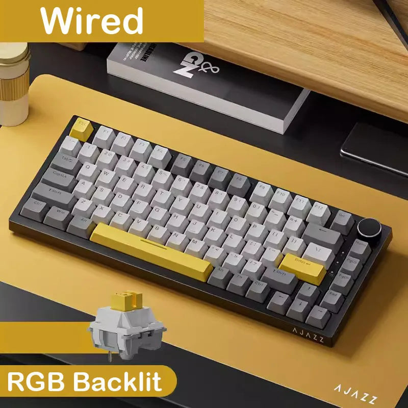 Teclado Gaming Mecânico AJAZZ AK820 Pro com Fio e Sem Fio, Tri-Mode, Retroiluminação RGB, Switches Hot-Swappable, Layout Compacto 70%, PC/Mac
