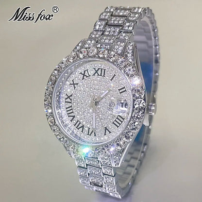 Luxury Jewelry Watch For Women Hip Hop Brand MISSFOX Fashion Waterproof Iced Diamond Quartz WristWatch Ladies Gift Hot Sale