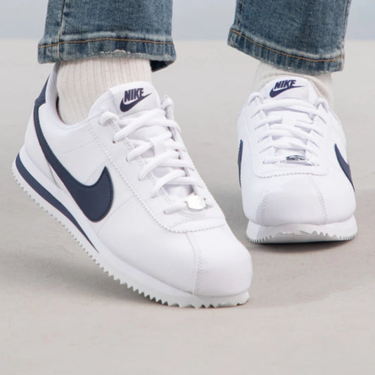 Nike Cortez Basic Sl Synthetic Leather Versatile Trendy Wear-Resistant Low-Top Casual Shoes White and Blue 904764-106