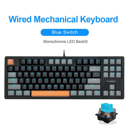 E-YOOSO K620 USB Mechanical Gaming Keyboard Wired Blue Red Switch Monochrome LED Backlit 87 Key for Computer Laptop PC