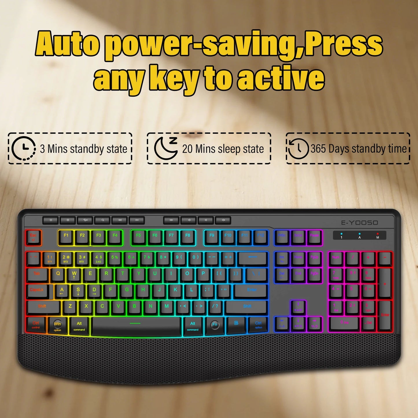 E-YOOSO Triple-Mode Mechanical Keyboard 2.4GHz/Bluetooth 5.0/USB-C RGB Backlit Quiet Keys Spill-Proof Long Standby for PC/Laptop
