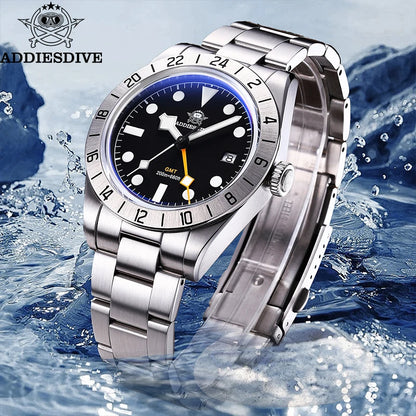 ADDIESDIVE Neue Luxus-Herrenuhr 200 wasserdichte Edelstahl-Quarzuhr BGW9 Super Blue Leucht-GMT-Edelstahluhr