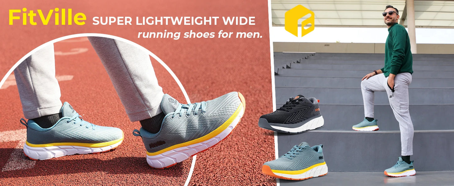 FitVille Men's Shoes Wide Toe Box Cushioned Extra Wide Width Non-Slip Running Shoe Comfortable Lightweight Sneakers For Wide Feet