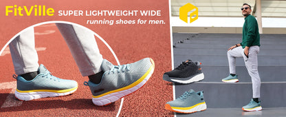 FitVille Men's Shoes Wide Toe Box Cushioned Extra Wide Width Non-Slip Running Shoe Comfortable Lightweight Sneakers For Wide Feet