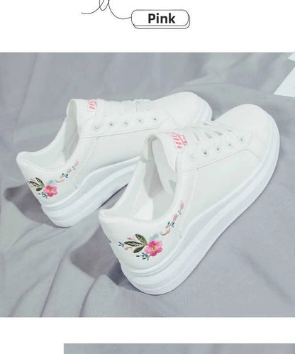 Shoes 2025 Women Running Spring Autumn Fashion White Breathable Embroidered Flower Lace-Up Casual Sneakers Women's Shoes