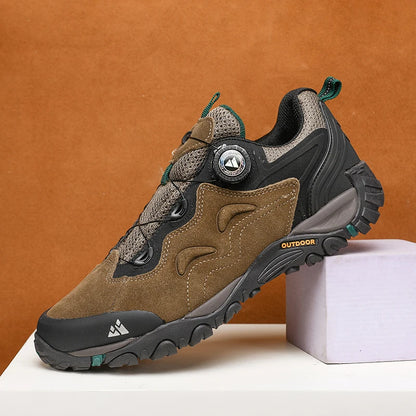 HIKEUP Leather Men's Outdoor Hiking Shoes Tourist Trekking Sneakers Mountain Climbing Trail Jogging Shoes with Turnbuckle