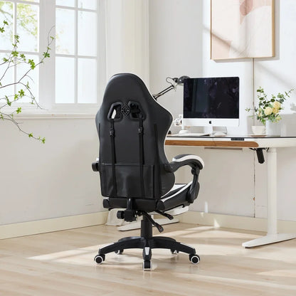 360 ° - Swivel Ergonomic Racing Design Gaming Chair Leather High Back Office Chair Height Adjustable Task Chair, Black&White