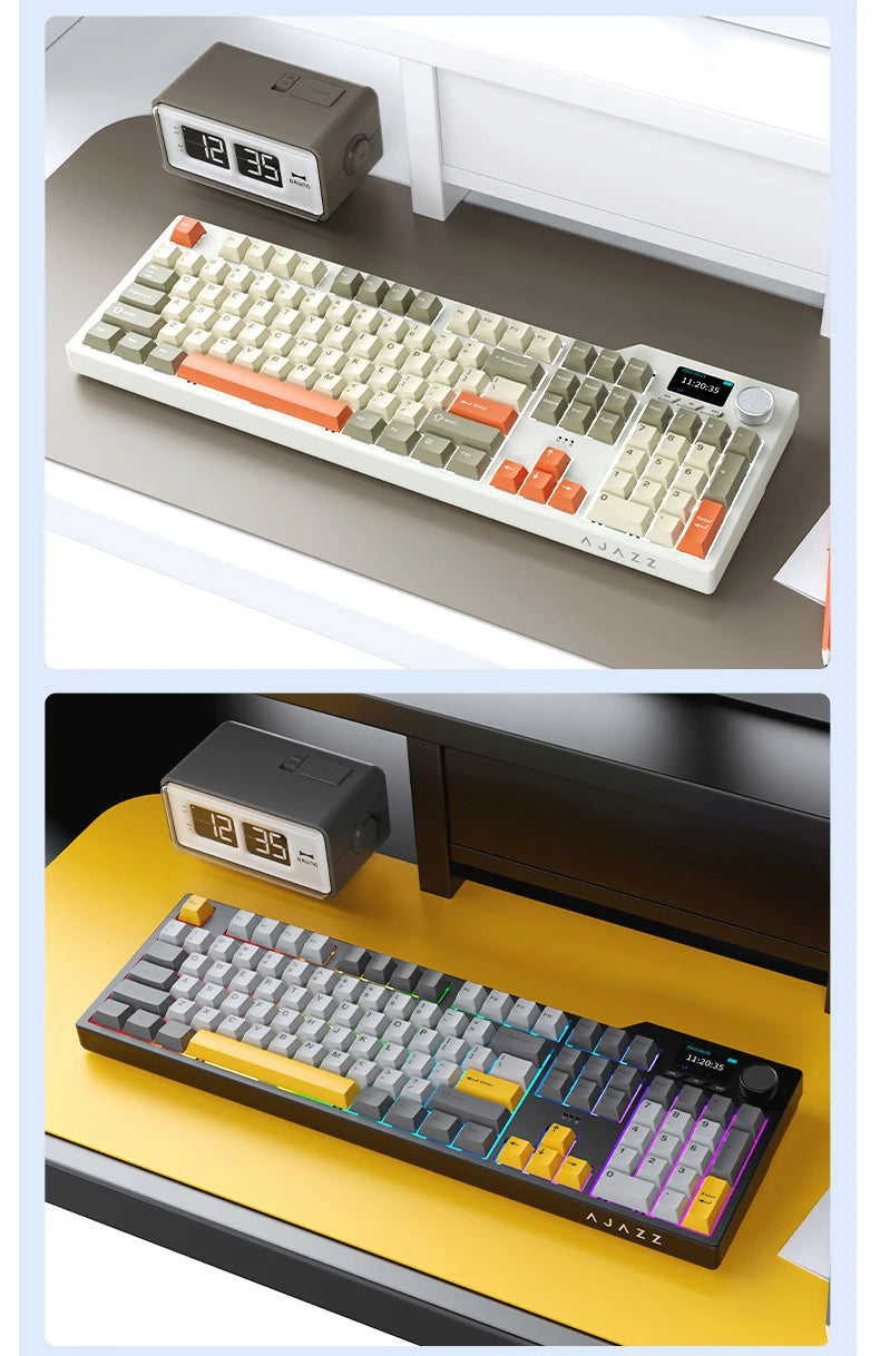 Novo teclado gaming AJAZZ AK35I V3 MAX tri-mode com fios, Bluetooth e sem fios, Gasket, hot swap completo, 104 teclas, teclado personalizado