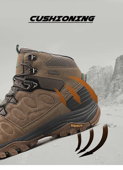 HIKEUP High-Top Men Hiking Boots Winter Outdoor Shoes Lace-Up Non-Slip Sports Casual Trekking Boots Men Suede Warm Shoes