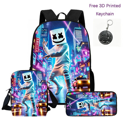 3-teiliges Kinder-Rucksack-Set, Umhängetasche & Federmäppchen, FORTNITE-Cartoon-Tasche, leicht, für Jungen und Mädchen von 6-10, kostenloser 3D-gedruckter Schlüsselanhänger