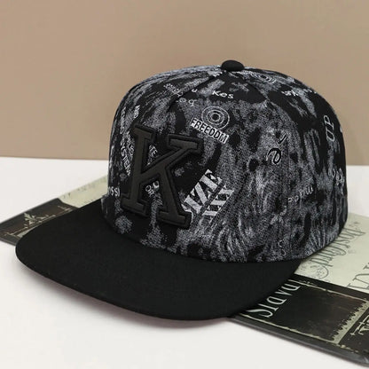1pc K letter embroidered hip-hop baseball cap with sun visor and flat brim cap