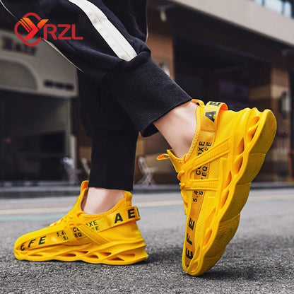 YRZL Men's Lightweight Comfortable Mesh Breathable Sneakers Green Casual Thick Sole Running Shoes