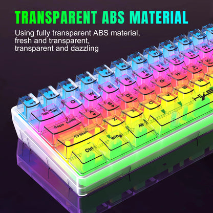 Tastiera gaming trasparente cablata HXSJ 60%, retroilluminazione RGB, ultra-compatta, impermeabile, 61 tasti, per PC/Mac
